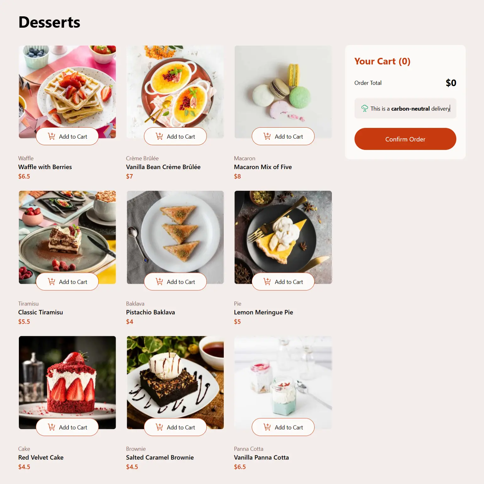 Product list with cart